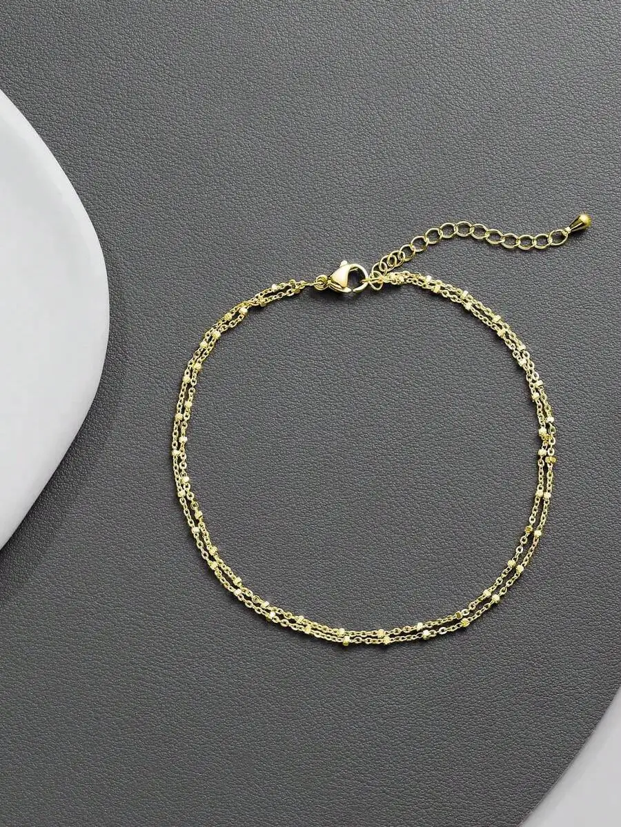1pc Stainless Steel Double-Layered Stacked Anklet, Bohemian Beach Style Foot Chain, Ideal Gift For Women Valentine's Day Accesso view 6
