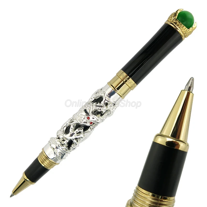 

Jinhao Brilliant Ancient Silver Dragon King Carving Embossing Gold Trim Roller Ball Pen Professional Office Stationery Writing