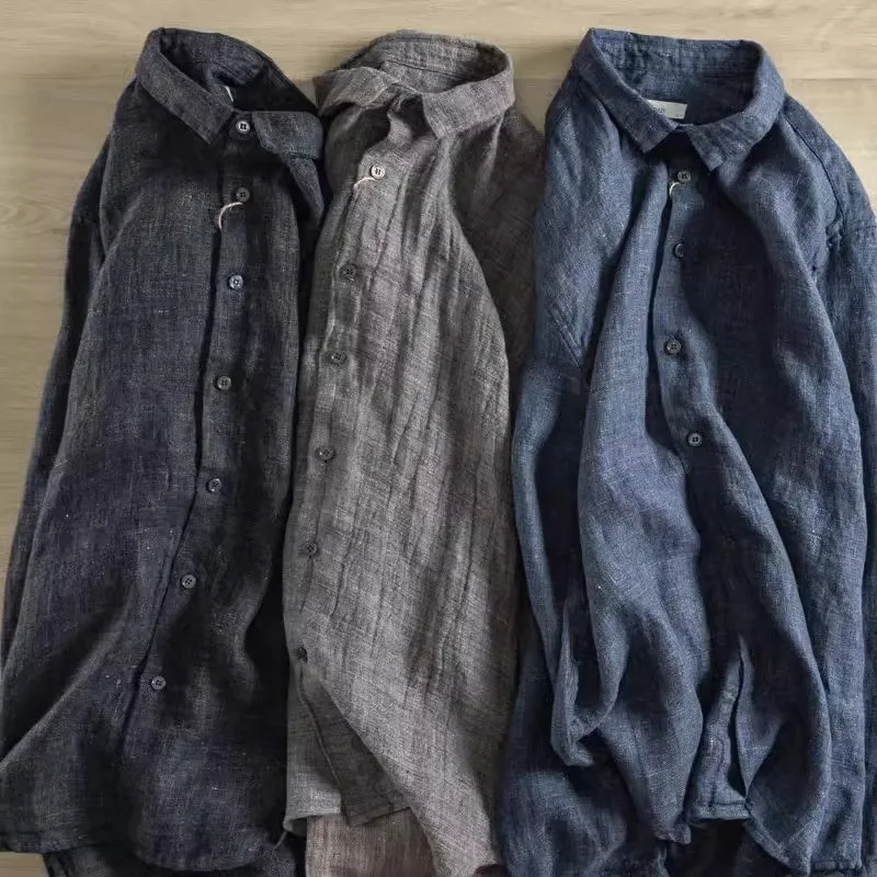 Свободный крой Long Sve, хлопок и лен, мужской модный брендовый весенне-осенний большой размер 36, модный топ, повседневная одежда