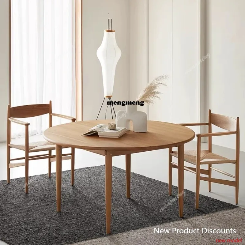 C6601 Round dining table Japanese solid wood white oak household round dining table and chair combination