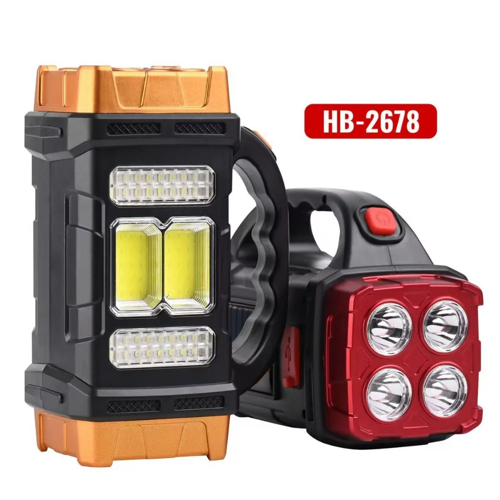 COB متعدد الوظائف في الهواء الطلق الشمسية الطوارئ المحمولةSearchlight USB شحنCampingPortable ضوء قوي الإضاءة مصباح يدوي