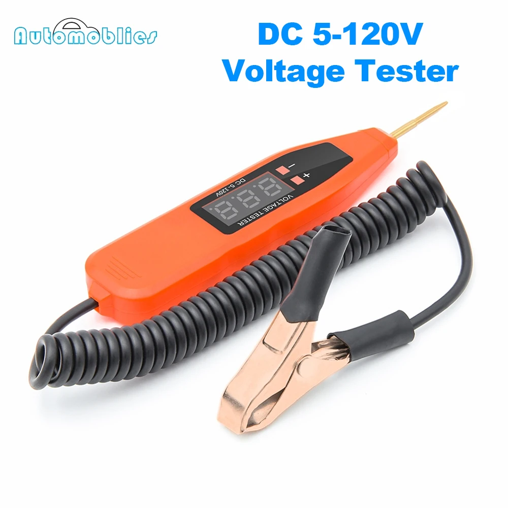 

5 В 120 В автомобильный тестер напряжения, ручка, датчик обнаружения положительного и отрицательного полюса, пружинный провод, тест автомобильной электрической цепи