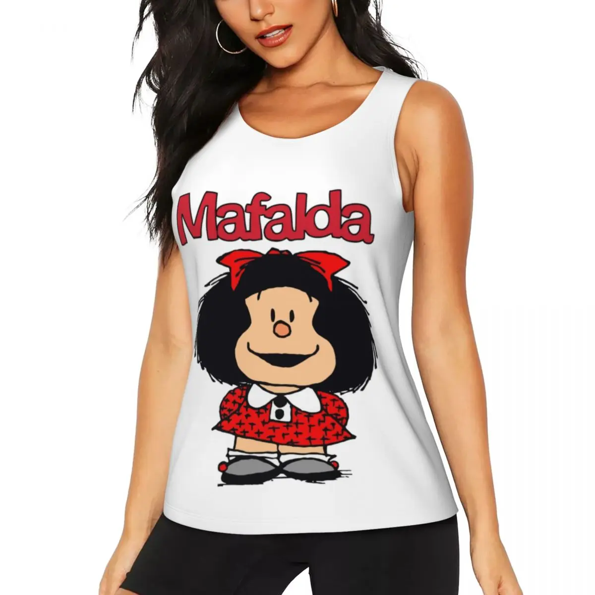 Custom Cute Mafalda Yoga Shirts Women's Argentine Cartoon Quino Comics Gym Workout Running Tank Tops