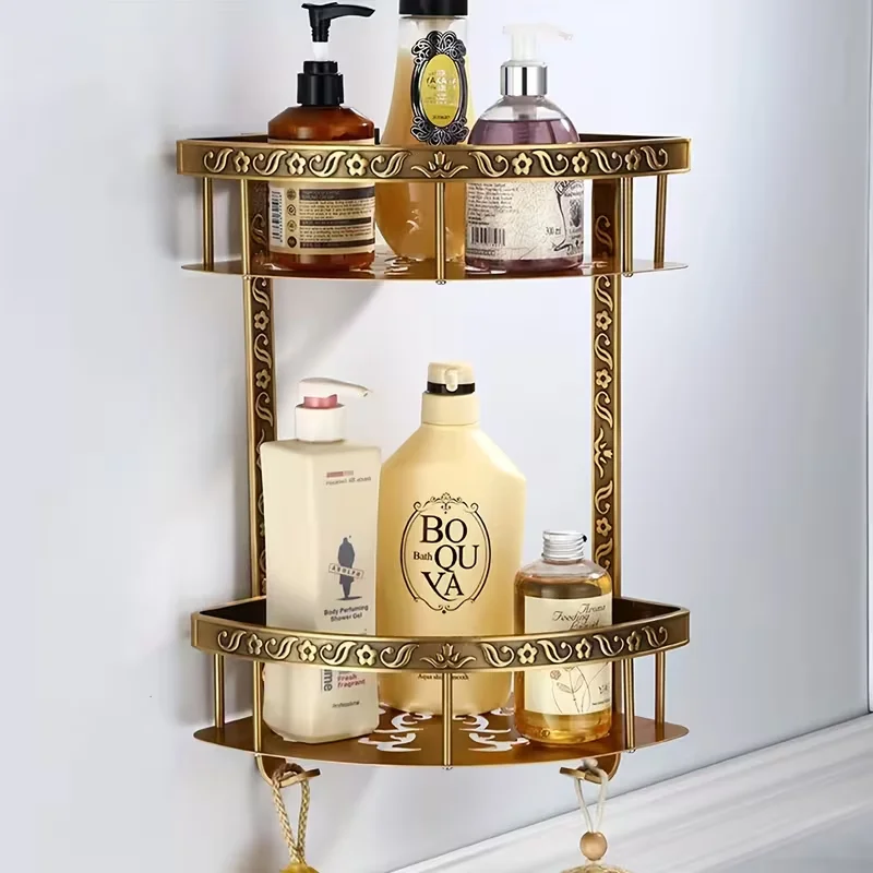 Elegantes Wandregal im Retro-Blumenstil für das Badezimmer, multifunktionales Aufbewahrungsregal aus Raumaluminium, Handtuchhalter für das Badezimmer