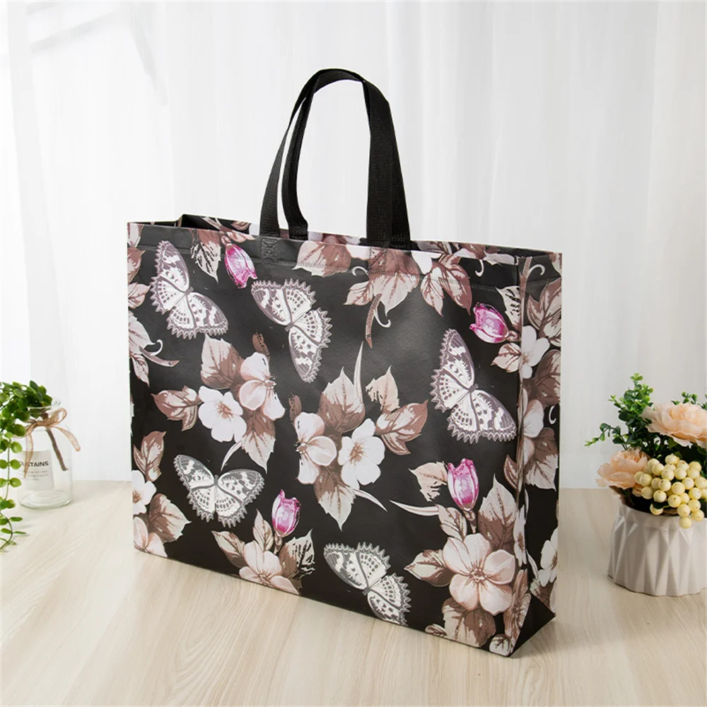 2024 New Butterfly Printing Folding Takeaway Bag Non-woven Fabric Film Coated Reusable Shopping Bag Travel Grocery Folding Bags