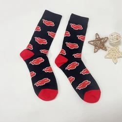 1 Pair Men's Red Auspicious Cloud Pattern， Fashion Personalized Mid-calf Socks Suit In All Seasons