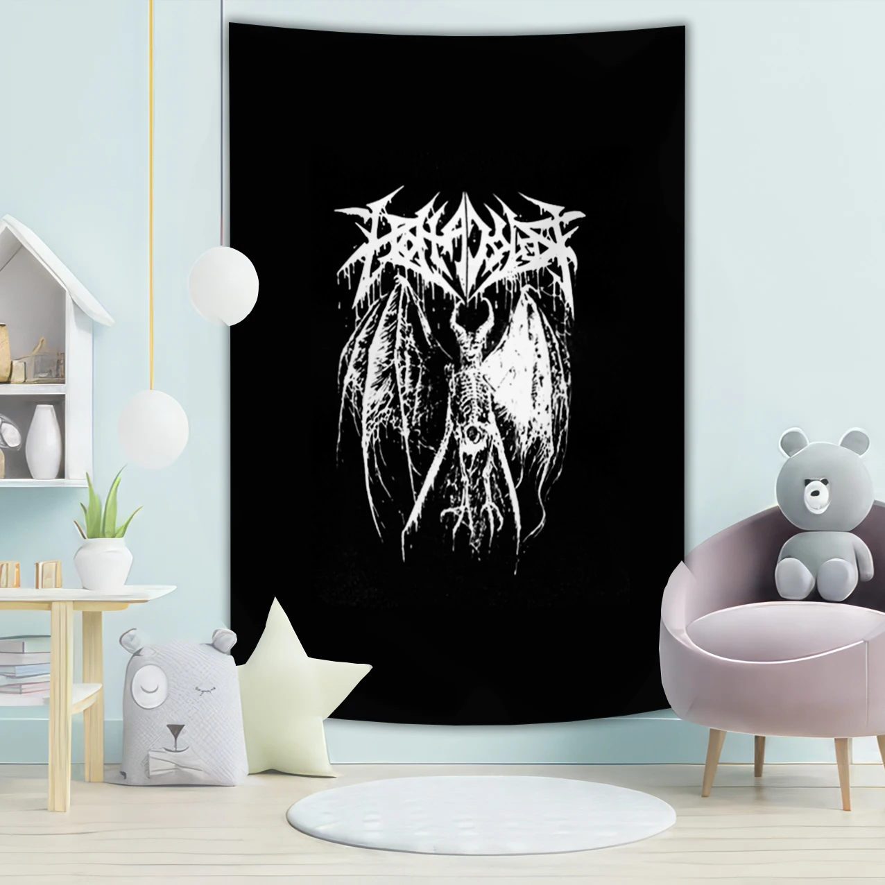 Черный-Демон-Панк-Аниме-Гобелен-Плакат-Концертные-Баннеры-Декор-Комнаты-Флаги-﻿-Настенные-гобелены-вечерние-фон-ткань-аниме