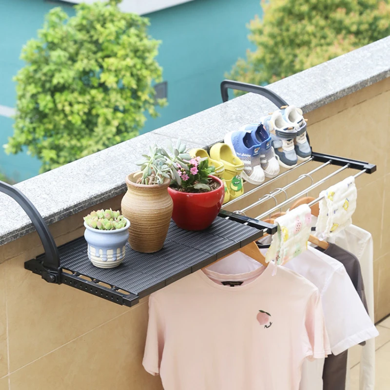 Multifunctional Stainless steel Foldable Shelf Balcony Window Hanging Organizer Storage Rack Home For Airing Clothes Shoe