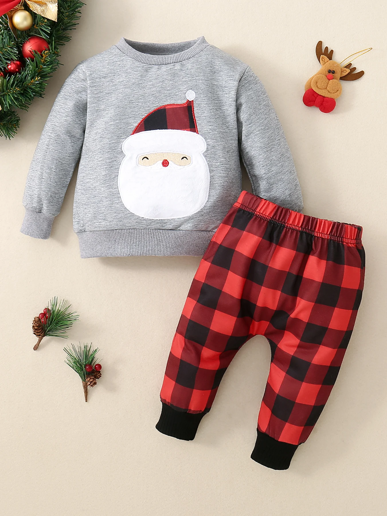 

Children's Christmas Santa Claus Pattern Long Sleeve Hoodie And Pants Set Baby Boys Holiday Outfit Comfortable Cotton Pyjama