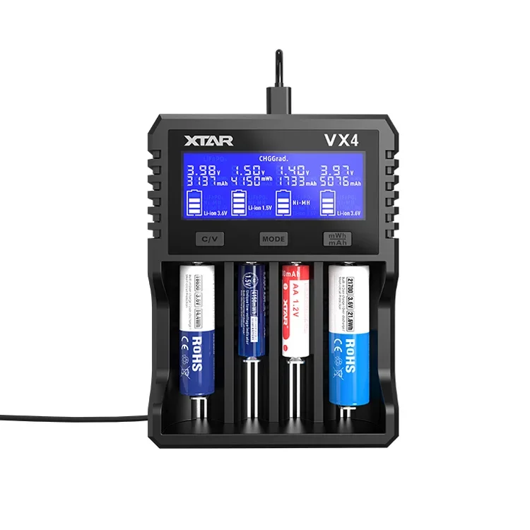 

XTAR New Smart Visible Mixer VX4 3.2V LiFePO4 1.5V 3.6/3.7V Li-ion 1.2V Ni-MH AA AAA 18650 Battery Charger and Capacity Tester