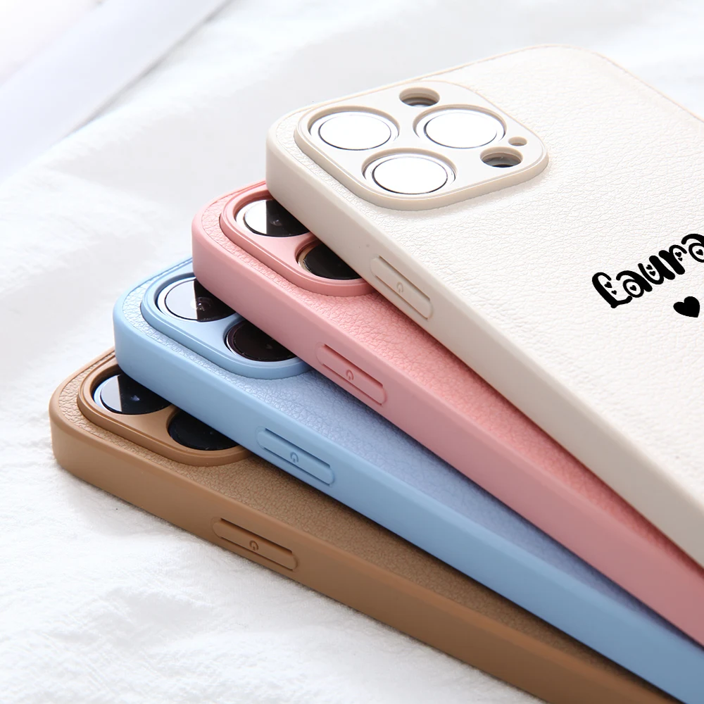 Caso de telefone personalizado do plutônio do couro do coração do nome personalizado para o iphone 13 12 11 pro max x xs xr 7 8 plus luxo macio capa traseira lisa