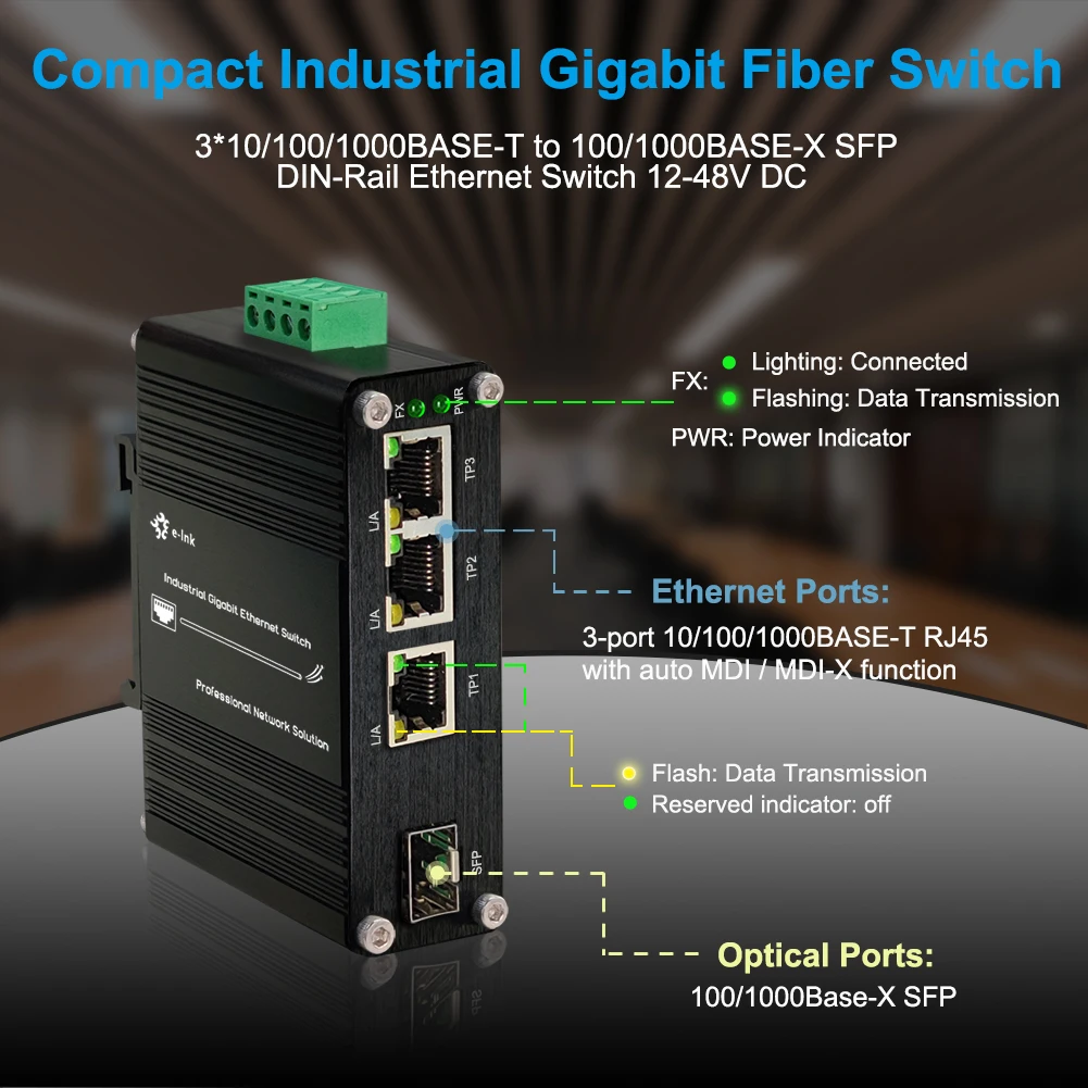 Imagem -02 - Interruptor Industrial da Fibra Ótica Ethernet do Gigabit de Portas Poe Sfp Din-rail Portas 10 Mbps 100 Mbps 1000mbps Entrada 1248vdc