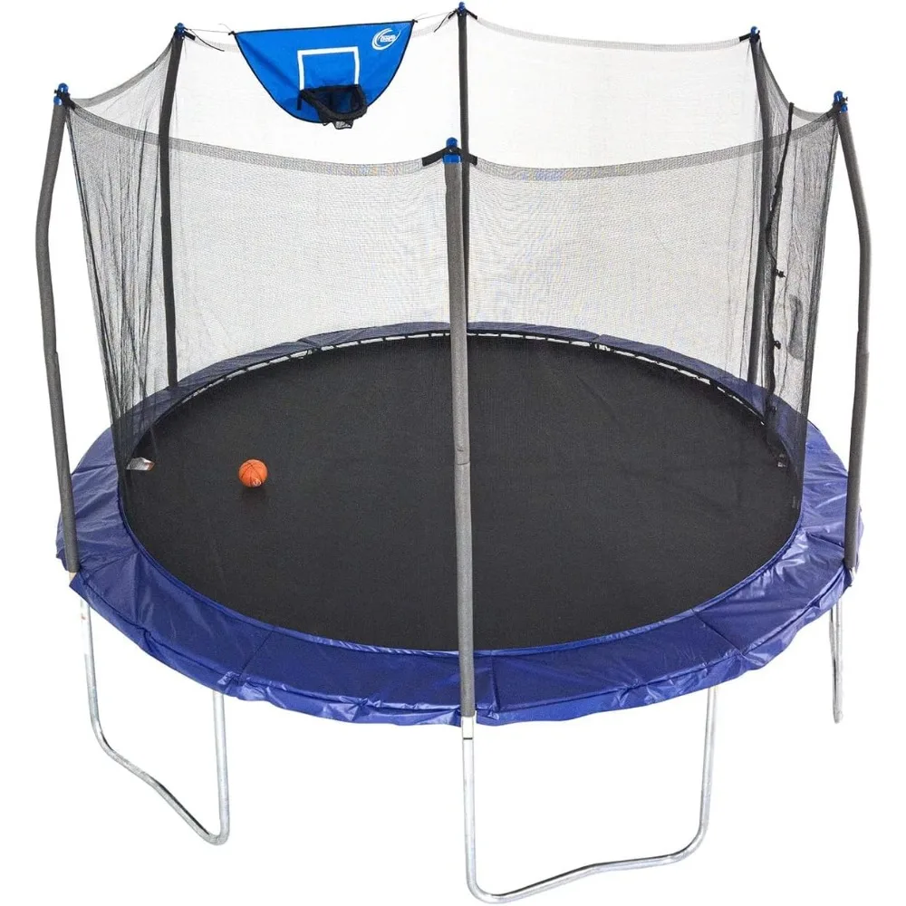 

Jump N' Dunk 8 FT, 12 FT, 15 FT, Round Outdoor Trampoline for Kids with Enclosure Net, Basketball Hoop, ASTM Approval