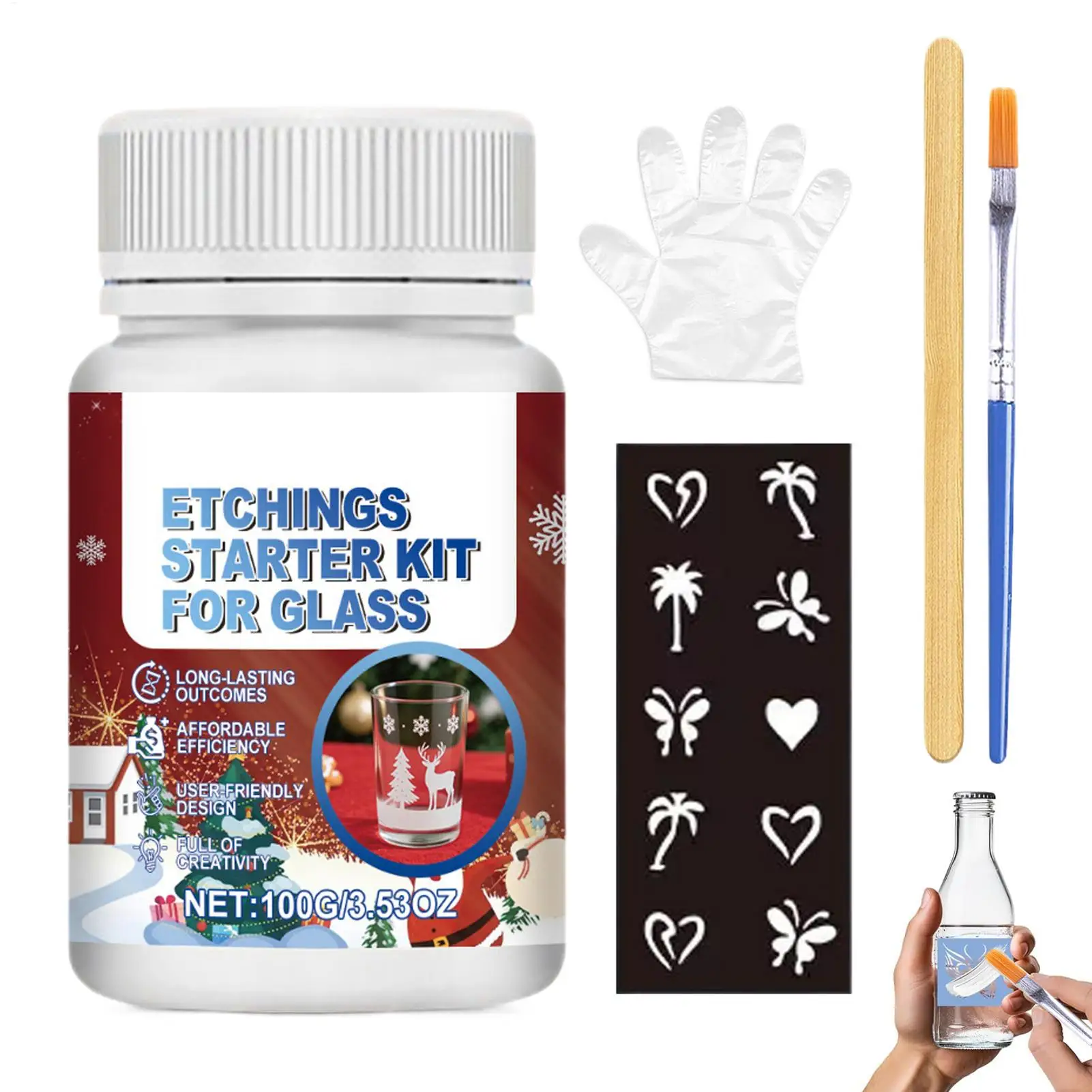 Glass Etching Kit Glass Etch Start Art Cream Kit for Window Cup Glassware Design Long-Lasting Craft Materials for Christmas Gift