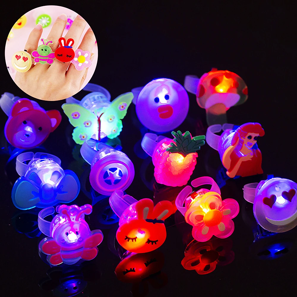 20Pcs Mini LED Cartoon Light Up Finger Ring Toys Kids Birthday Party Baby Shower Wedding Guest Gift Souvenir Halloween Gift Pack