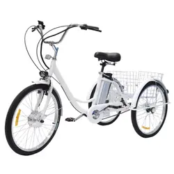 3 Wheel Electric Tricycle Cargo For Senior 36v 350w 24 Inch Family Electric Booster Bicycle For Adults Removable Battery