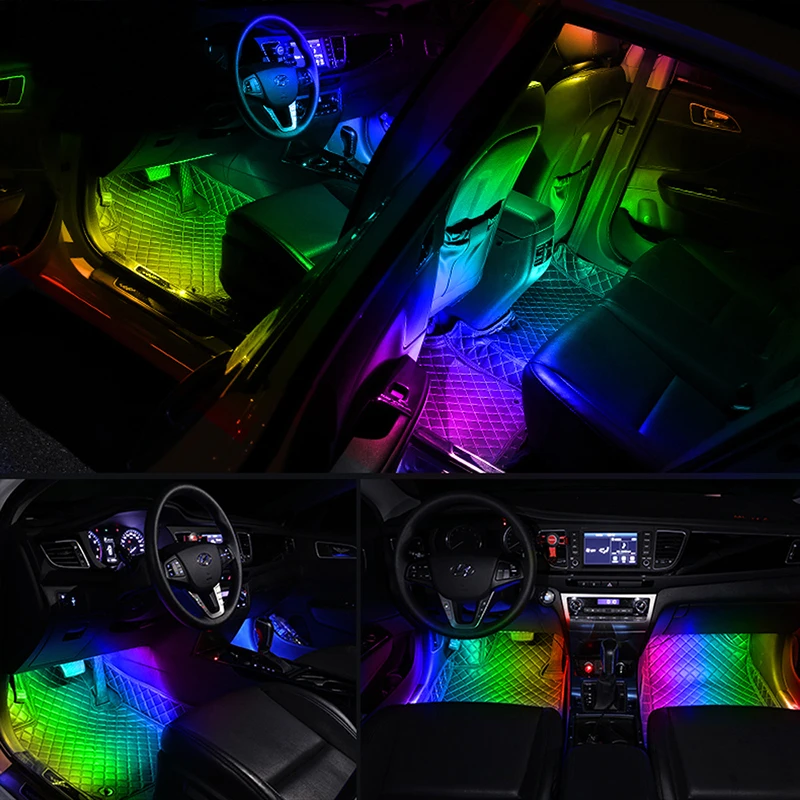 KEVANLY 4in1 Symphony LED ambient light Decorative lights RGB Footwell lamp Car interior lights APP rgb ambient light neon light