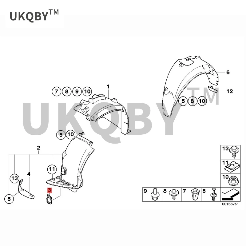 1E8 713 0i1 E87 LCI 118 d1E 87L CI1 18i N43 Cover plate front right wheel cover Wheelhouse trim panel Vehicle body equipment