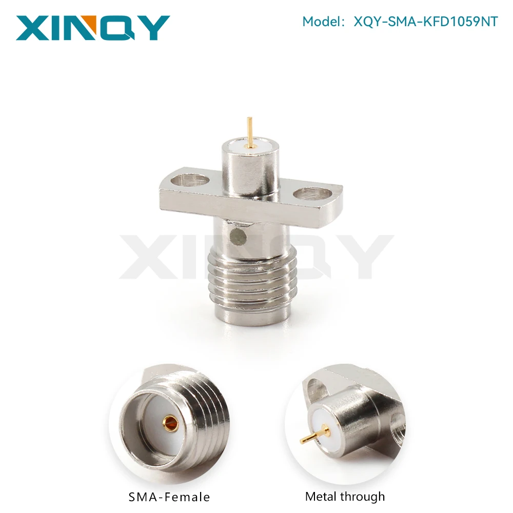 XINQY RF Coaxial Connector, SMA-KF Female, Metal Bulkhead Mount, 6GHz, 2-Hole Flange Panel Mount