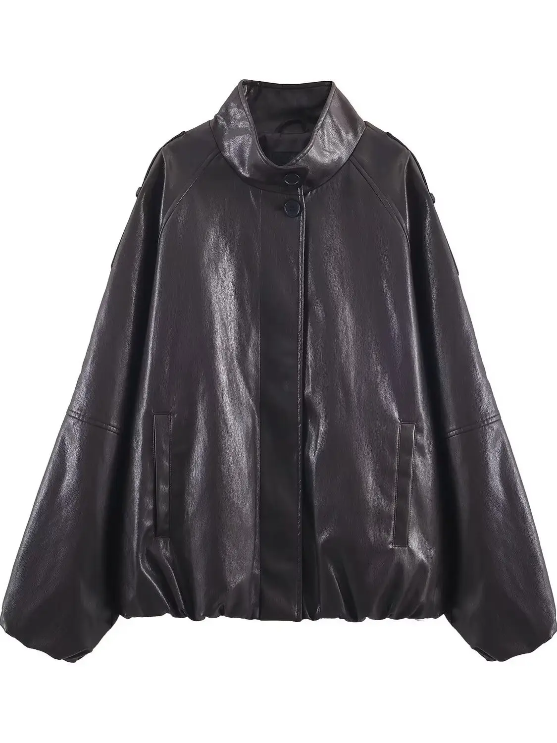 Modny, luźny płaszcz damski ze skóry PU na jesień i zimę, z wysokim kołnierzem, długi, w stylu europejskim, elegancki.