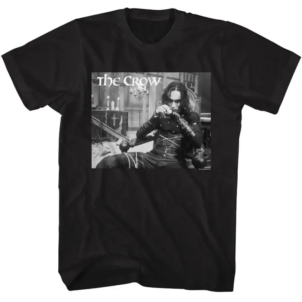 2026 The Crow Movie Unisex T-Shirt Front Character Silhouette Lightning Circle and Movie Quote Graphic Cotton Short Sleeve