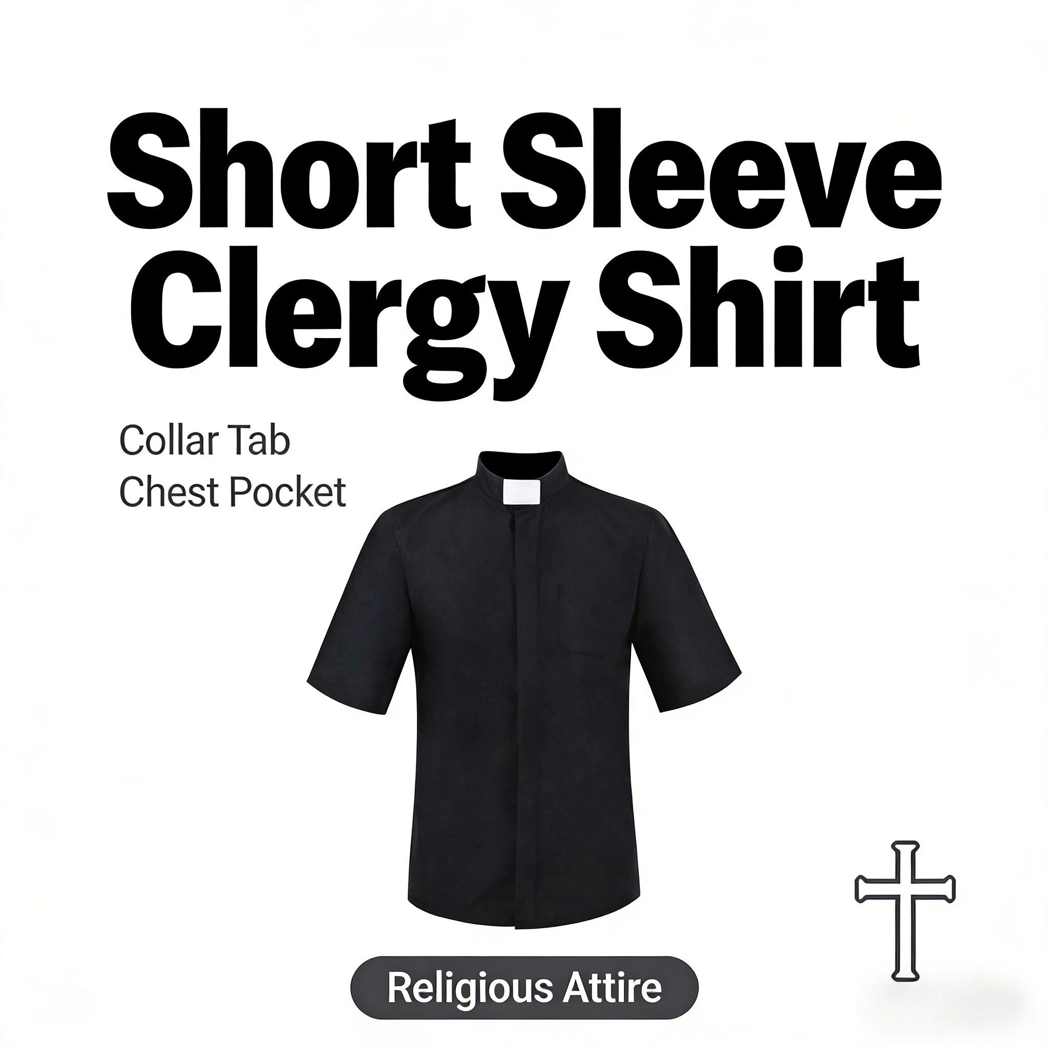 

Хэллоуин Миссионер Рубашка для ролевых игр Священник Косплей Черная рубашка с короткими рукавами