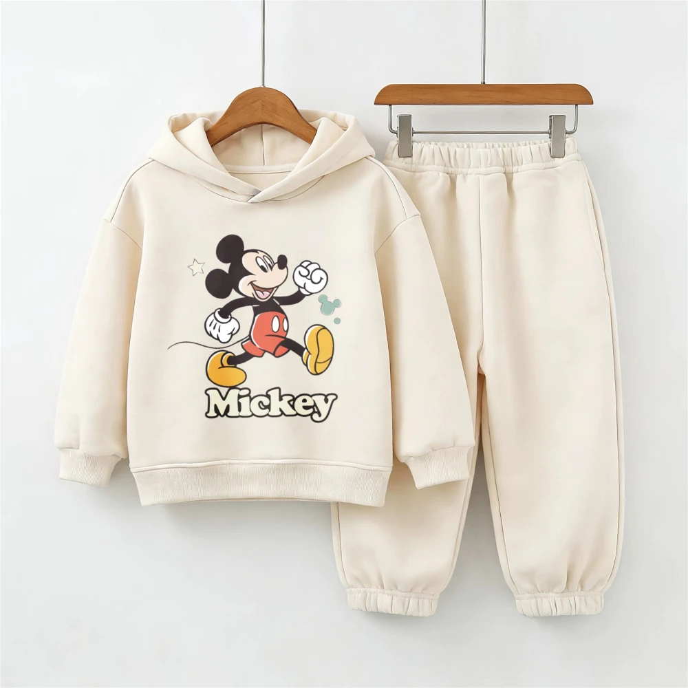 

Толстовки с капюшоном Disney Mickey, детская одежда, повседневные спортивные костюмы, детская весенняя одежда, простые повседневные топы с длинными рукавами + спортивные штаны