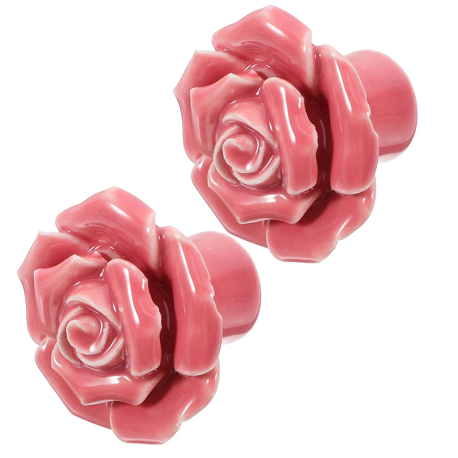 2Pcs Delicate Rose Design Ceramic Pull Knobs for Kitchen Cabinets Drawers Wardrobes Bins Chests Easy Install with Metal Screws