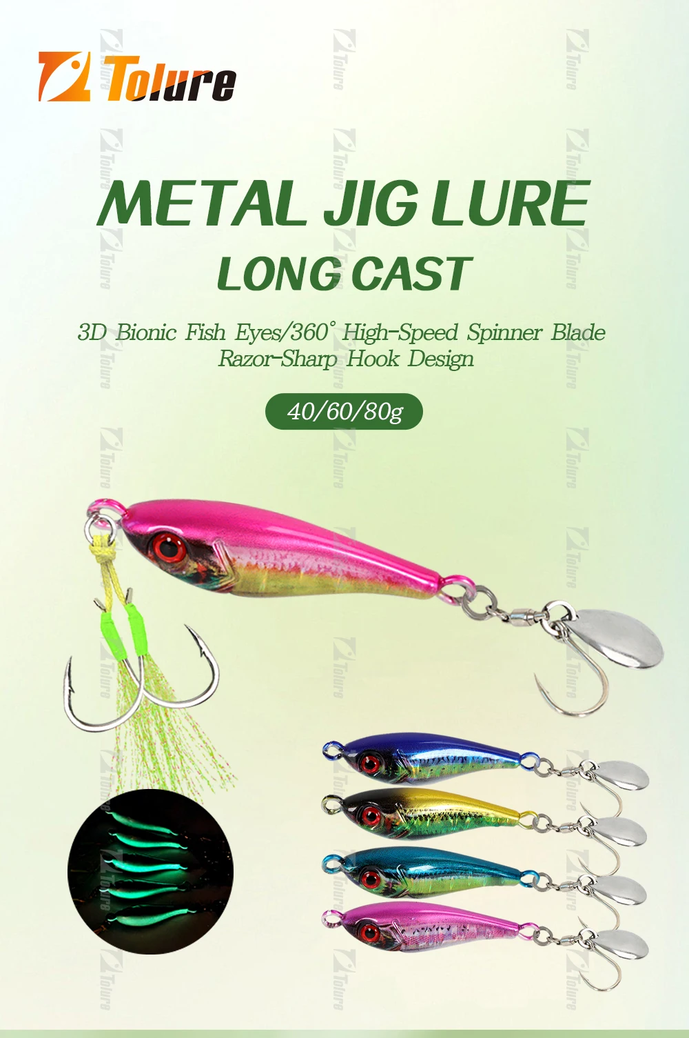 TOLU Neue 40g 60g 80g Schnell Sinkende Hartmetall Jigs Japan Laser Haut Thunfisch Angeln Jig locken Salzwasser Mit Spule Haken – Detail 1