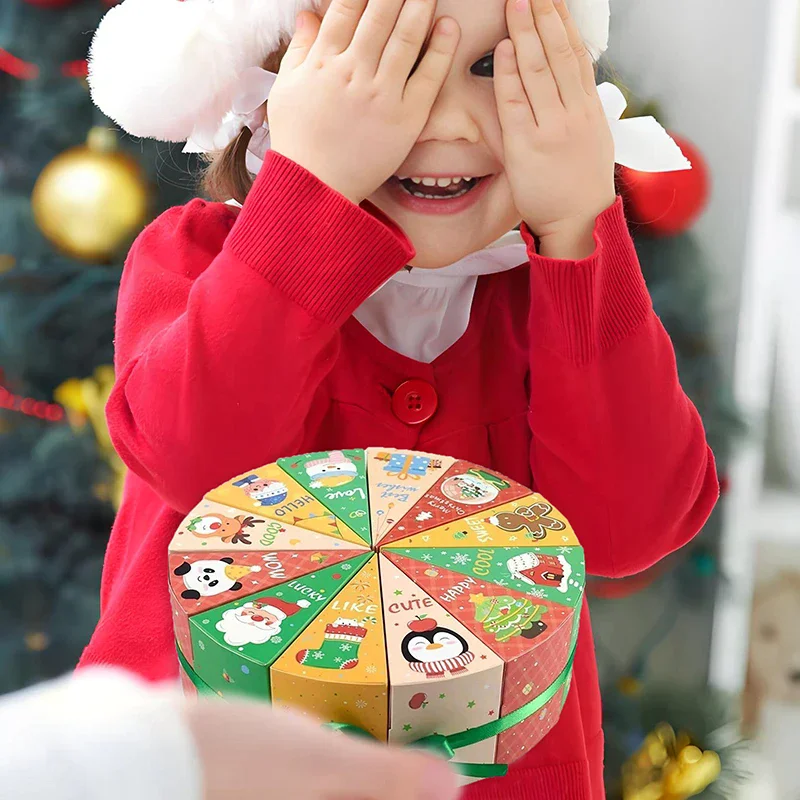 Merry Christmas Candy Box, 12pcs Cake Shape Gift Boxes Advent Xmas Gift Packagi Box DIY Christmas Advent Countdown Gift Boxes