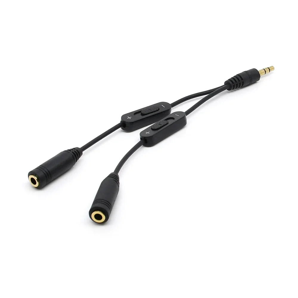 3.5mm Stereo Male to Double 3.5mm Female Audio Headphone Y Splitter Cable with Volume Switch on off