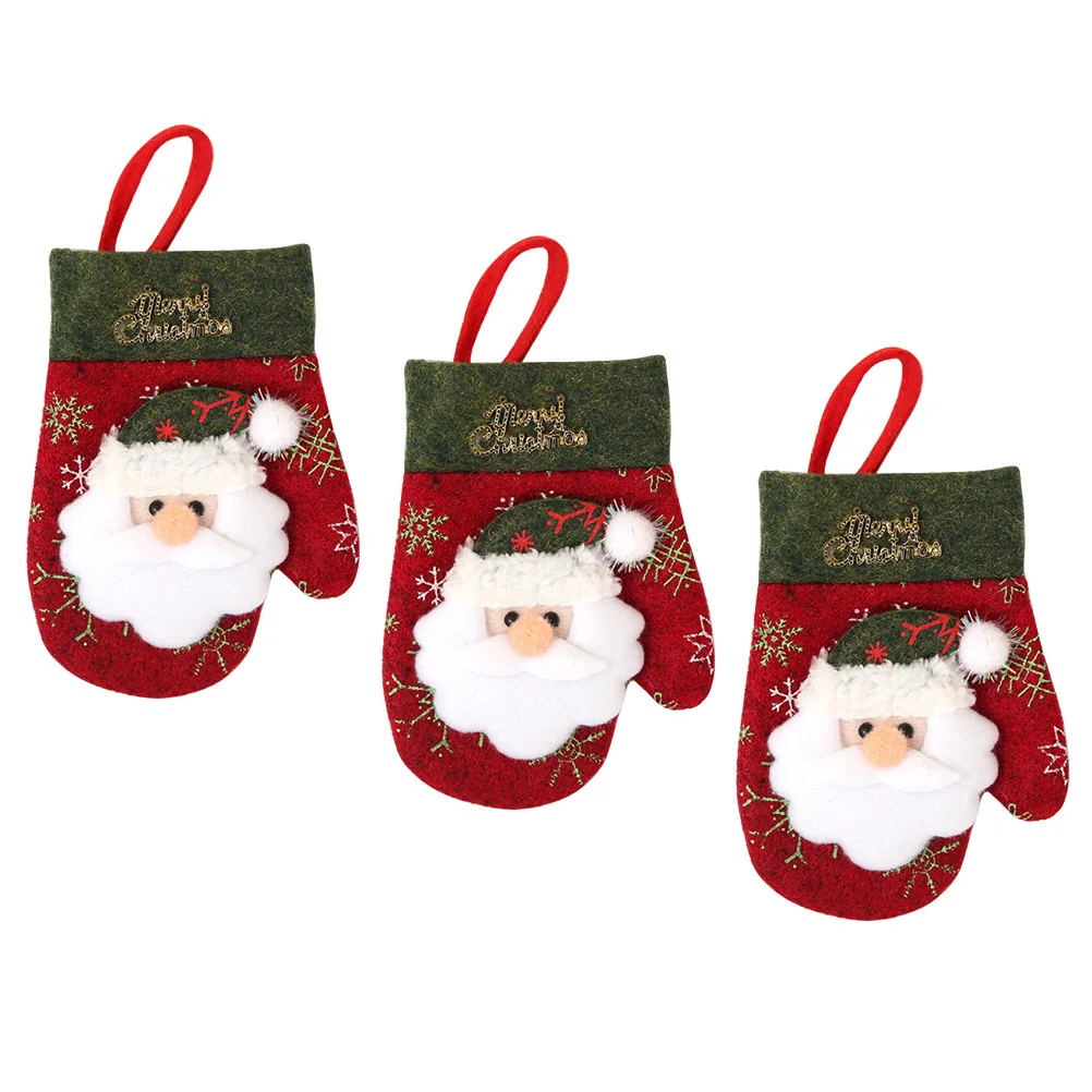 

3Pcs Vintage Glove Style Cutlery Bags Non-Fading Tableware Holder for Christmas Easter Carnival Party Gift Candy Storage Pouch