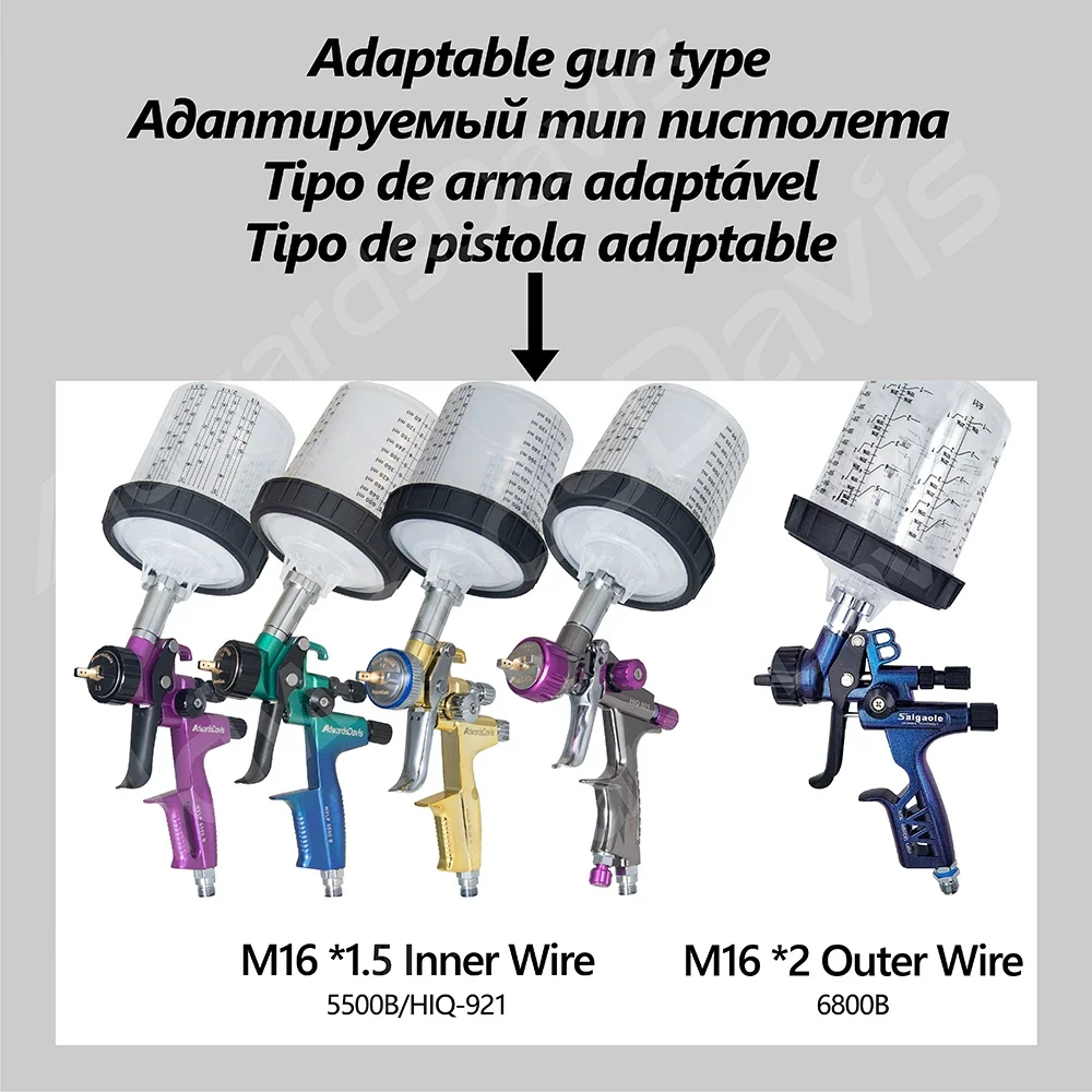 M16*2 Pneumatic Spray Gun No-Clean Cup PPS Connector Copper Material M16*1.5 No-Clean Inner Cup