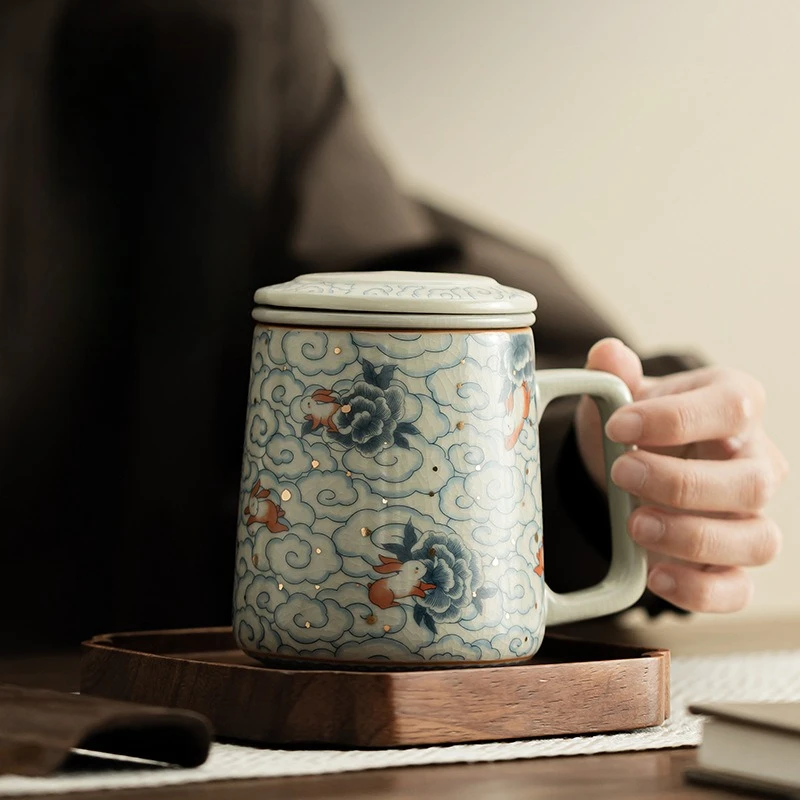 

Song Dynasty Ru Kiln Ceramic Tea Cup with Filter Home Office Personal Use