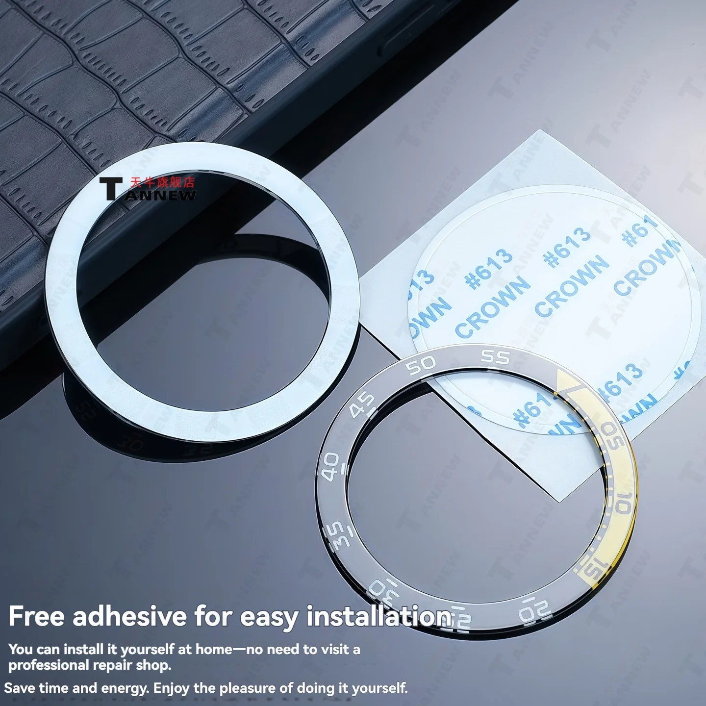For IWC Aquatimer 376701 Series, 42x33.6mm Sapphire Luminous Bezel Insert with Double Sided Adhesive, Graduated Diving Ring
