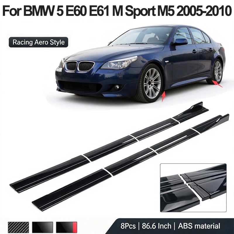 86.6Inch/2.2M Side Skirt Extension Lip For BMW 5 Series E60 E61 M Sport M5 2005-2010 2006 Racing Side Spoiler Car Mod Body Kits