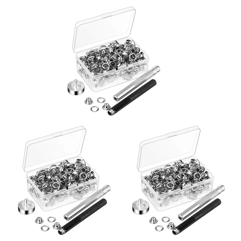 

AC88-300Pcs Metal Eyelets Set 6Mm Grommet Rings Kit With Mounting Punch Rod For DIY Accessories Leather Craft Clothing Repair