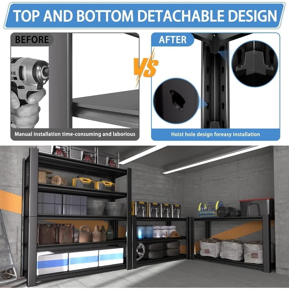5-laags garagerek voor zwaar gebruik, metalen opbergrek met een capaciteit van 3000 LBS, verstelbare planken voor garage, magazijn, kelder
