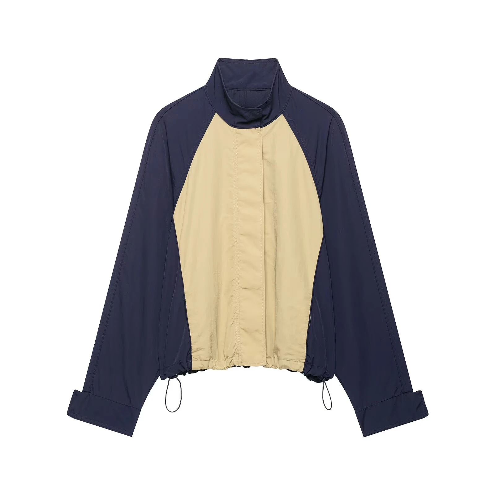 HH Damenmode Zweiteiliges Set mit Farbblock-Design, Stehkragen, Kordelzug am Saum, lockerem Oberteil und seitlichem Streifen, weit geschnittener Hose, Herbstmode für Pendlerinnen. – Detail 4
