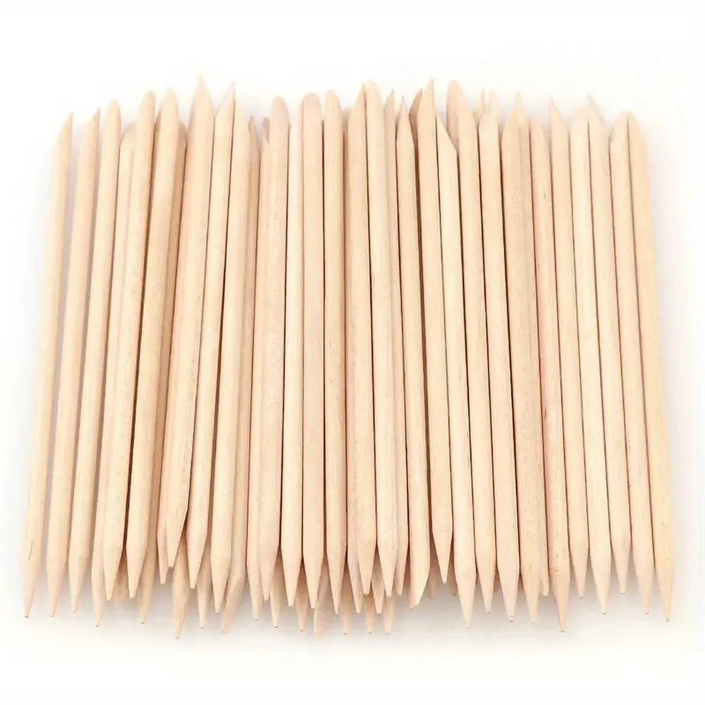 YIKOOLIN 100PCS Set spingipelle e rimozione cuticole Strumenti per nail art con 6 diverse dimensioni Bastoncini di legno Forchette per rimozione cuticole