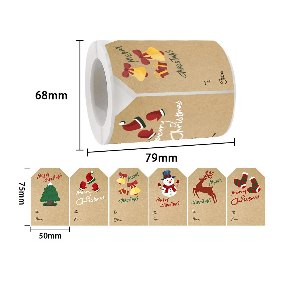 180-250pcs Kraft Paper Christmas Snowman Stickers Gift Decorative Package Stickers Wrapping Gift Box Label Christmas Tags