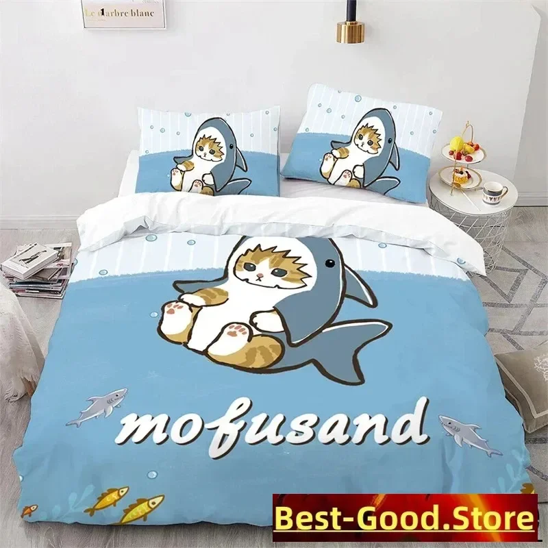 3D Cute Kitten Duvet Cover Pillow Case Mofusand Anime Shark Cat Bedding Set Single Double Queen Size Teen Gift Room Decor set