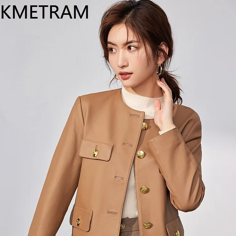 100% Natural Sheepskin Jacket Woman Short Round Neck Genuine Leather Jackets Women New in Outerwears Fall Clothes 2025 дубленка