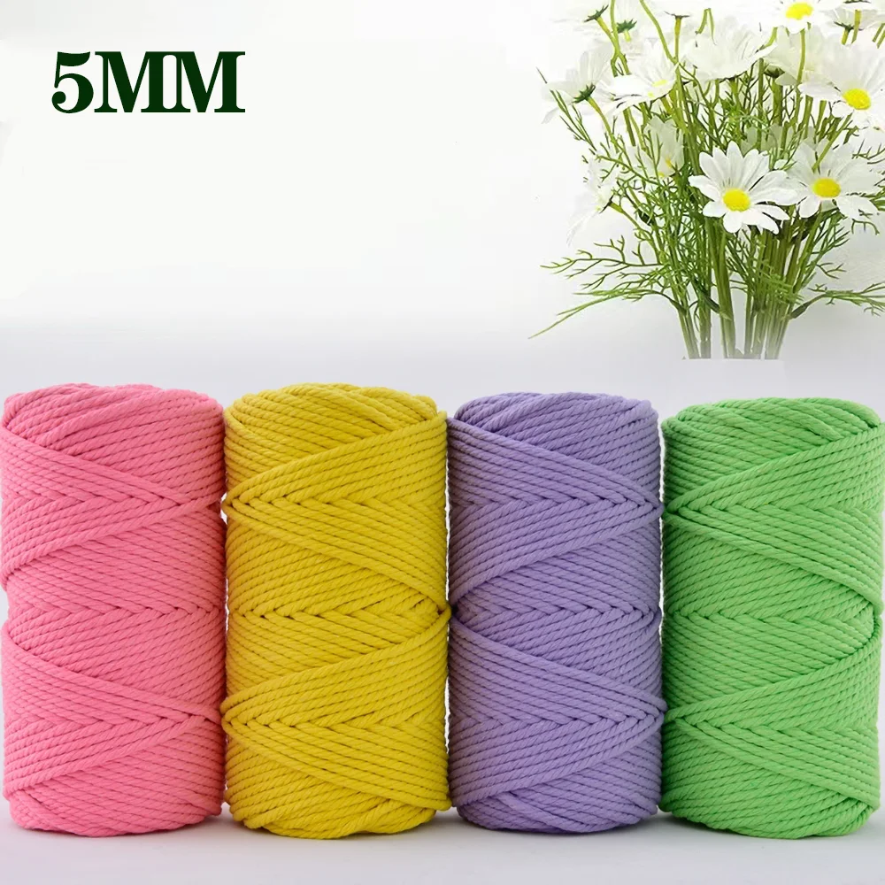 5mm Cotton Macrame Cord Colored Rope Thread Macrame Materials DIY Crafts Crochet String for Christmas Wedding Home Décoration