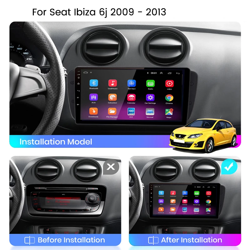 2DIN android auto car multimedia video player carplay GPS navigation For Seat Ibiza MK4 6J Sport Coupe Ecomotive Cupra 2009-2013