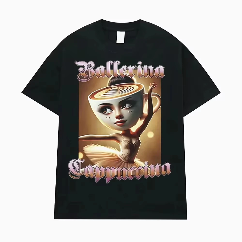 

Cappuccina Ballerina Funnu, итальянская футболка с мемом, мужская и женская модная эстетичная трендовая футболка, повседневная хлопковая футболка