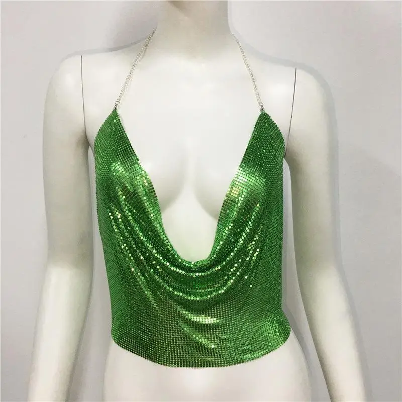 قميص نسائي ذو ترتر معدني أنيق لمهرجان الموسيقى حمالة حلوة وحارة ملابس داخلية بطول ort Ro Music Pat...