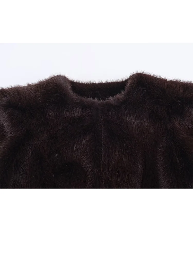 Hh feminino inverno quente casual efeito de pele artificial gola redonda curto topo feminino botão escondido meia manga moda sólida topo