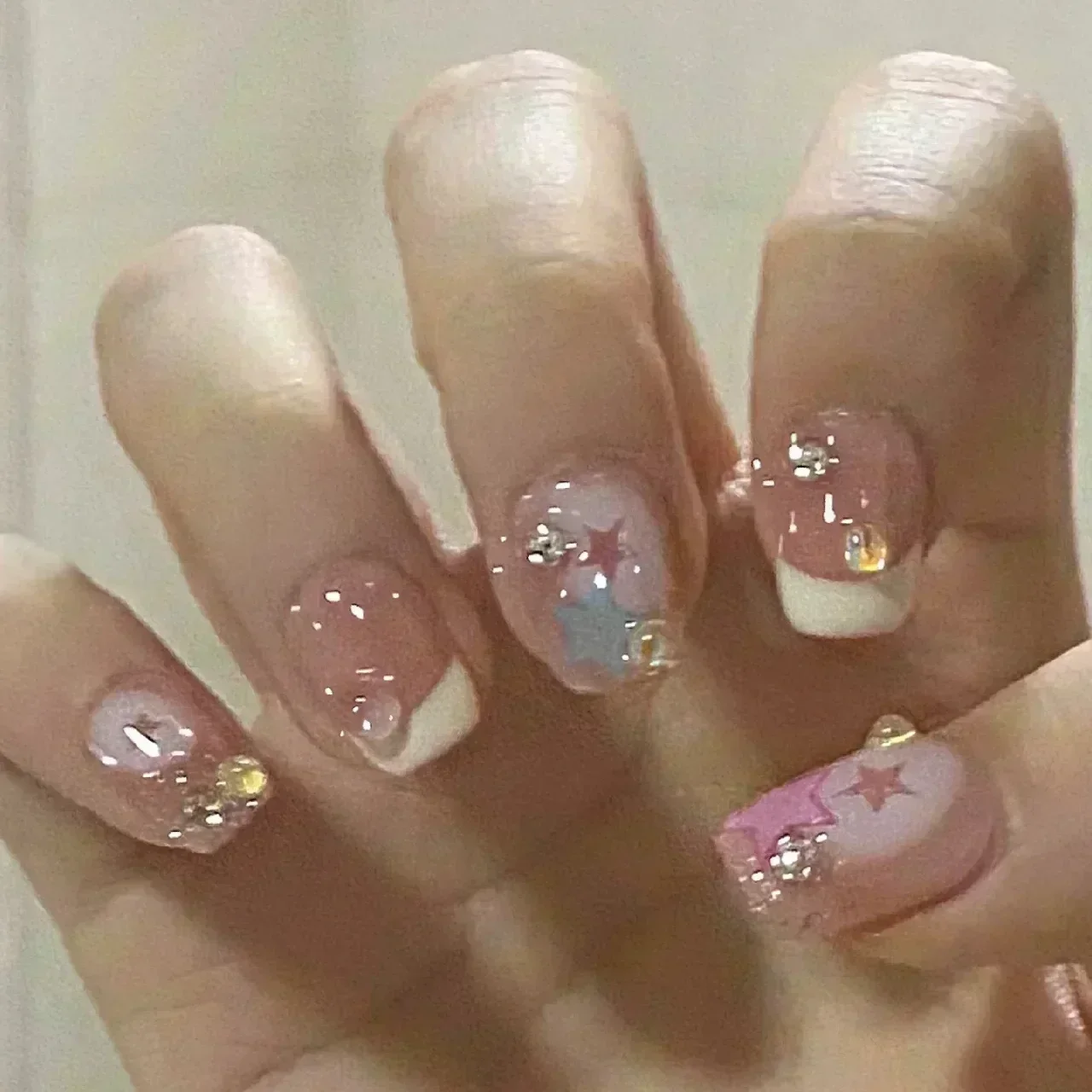 

24pcs Detachable Short Press on Nails Y2k rhinestone False Nails with Glue Ballet Sweet Cool Girls Artificial False Nails Tips