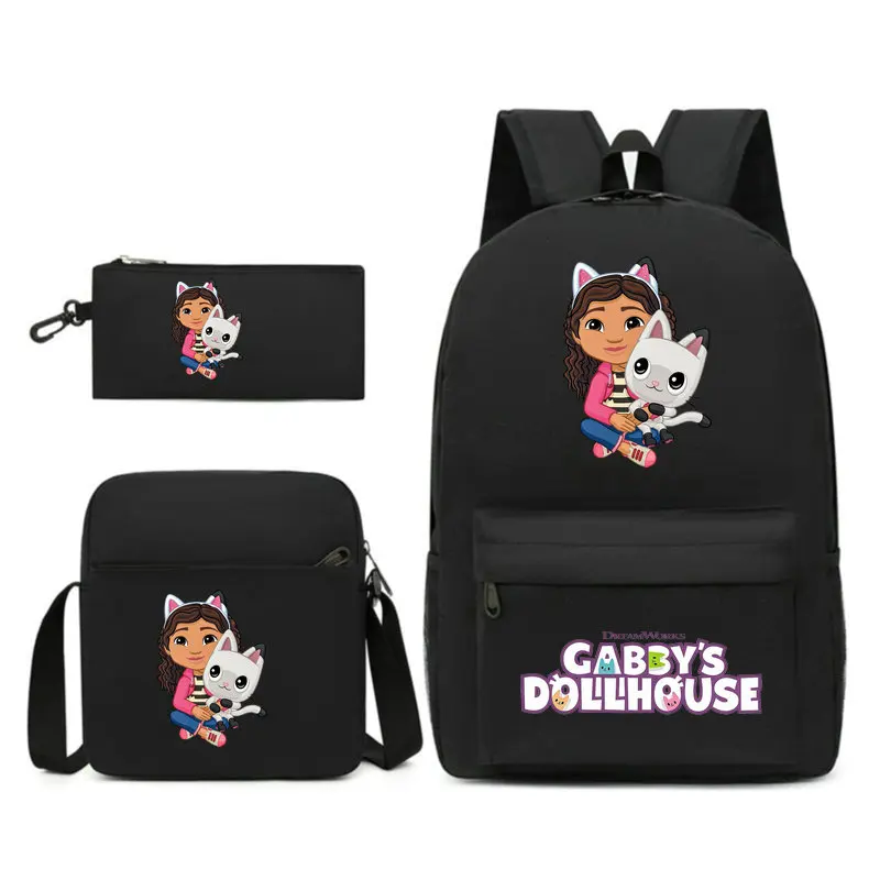 3 ชิ้น/เซ็ต Gabby Dollhouses กระเป๋าเป้สะพายหลัง Meesenger กระเป๋าผู้หญิงนักเรียน Bookbag วัยรุ่นโรงเรียนกระเป๋าสบายชุดเดินทาง